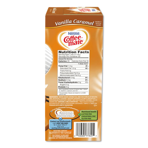 Coffee-Mate® Liquid Coffee Creamer, Vanilla Caramel, 0.38 oz Mini Cups, 50/Box