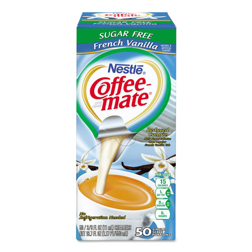 Nestle Liquid Coffee Creamer, Sugar-Free French Vanilla, 0.38 oz Mini Cups, 50/Box, 4 Boxes/Carton, 200 Total/Carton