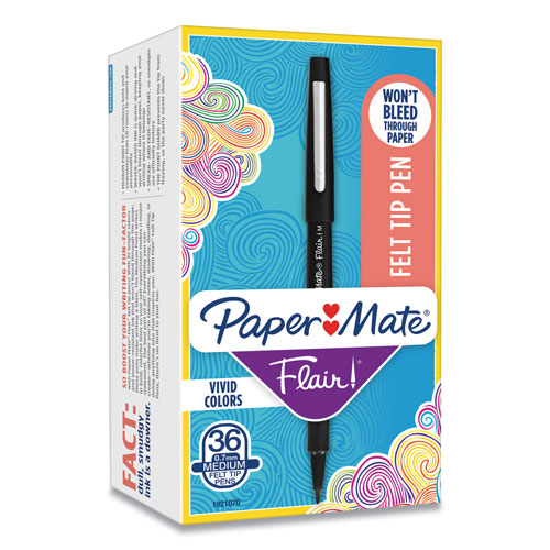 Papermate® Point Guard Flair Stick Porous Point Pen, Bold 1.4mm, Black Ink/Barrel, 36/Box
