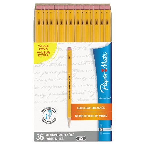 Papermate® Sharpwriter Mechanical Pencil, 0.7 mm, HB (#2.5), Black Lead, Classic Yellow Barrel, 36/Box