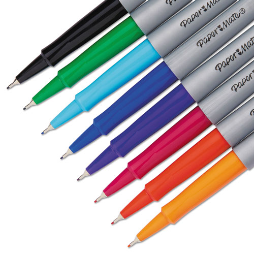 Papermate® Flair Felt Tip Stick Porous Point Marker Pen, 0.4mm, Assorted Ink/Barrel, 8/Set