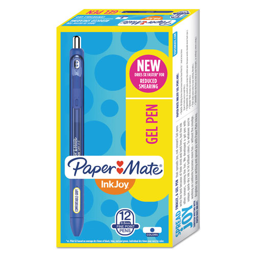 Papermate® InkJoy Retractable Gel Pen, Micro 0.5mm, Blue Ink/Barrel, Dozen