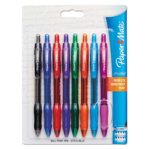 Papermate® Profile Retractable Ballpoint Pen, 1.4mm, Assorted Ink/Barrel, 8/Set