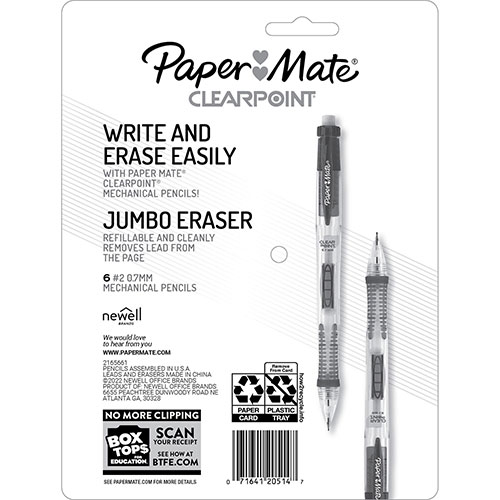 Papermate® Clearpoint Mechanical Pencils - 0.7 mm Lead Diameter - Assorted Barrel - 6 / Pack