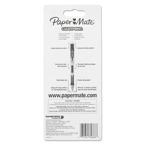 Papermate® Clear Point Mechanical Pencil, 0.5 mm, HB (#2.5), Black Lead, Randomly Assorted Barrel Colors, 2/Pack
