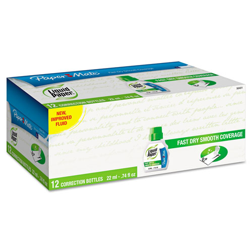 Papermate® Fast Dry Correction Fluid, 22 ml Bottle, White, 1/Dozen