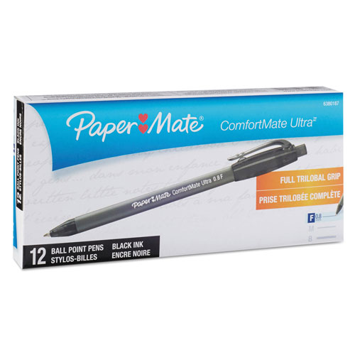 Papermate® ComfortMate Ultra Retractable Ballpoint Pen, 0.8mm, Black Ink/Barrel, Dozen