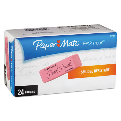 Papermate® Pink Pearl Eraser, Rectangular, Medium, Elastomer, 24/Box
