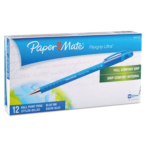 Papermate® FlexGrip Ultra Ballpoint Stick Pen, Blue Ink, Medium, Dozen