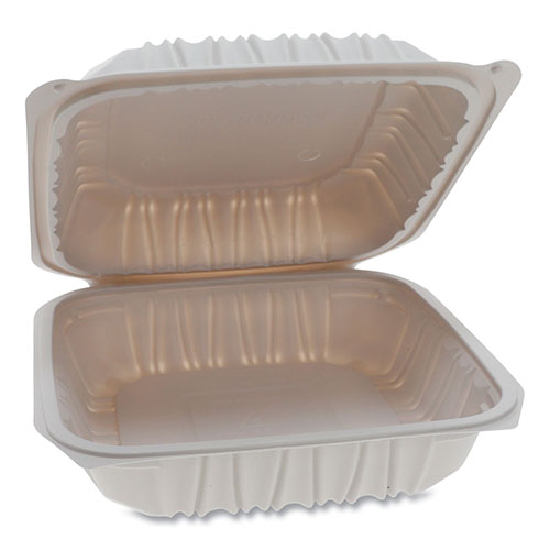 Pactiv Vented Microwavable Hinged-Lid Takeout Container, 8.5 x 8.5 x 3.1, White, 146/Carton