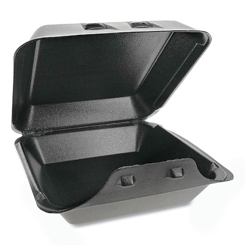 Pactiv SmartLock Foam Hinged Containers, Large, 9 x 9.13 x 3.25, 1-Compartment, Black, 150/Carton