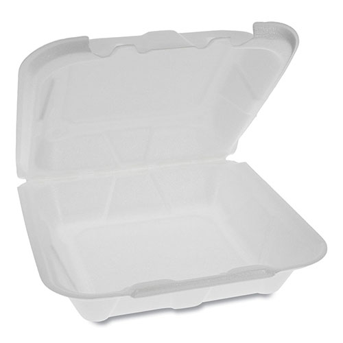 Pactiv Foam Hinged Lid Containers, Dual Tab Lock Economy, 8.42 x 8.15 x 3, 1-Compartment, White, 150/Carton