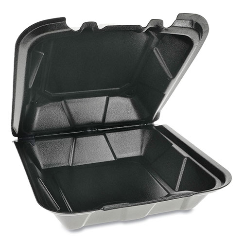 Pactiv Foam Hinged Lid Containers, Dual Tab Lock, 9 x 9 x 3.25, 1-Compartment, Black, 150/Carton