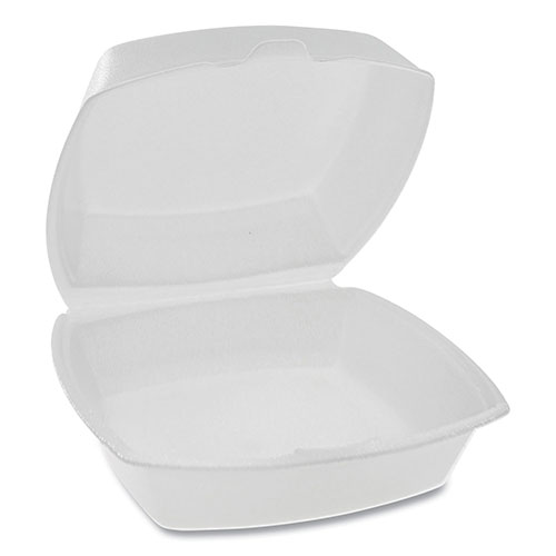 Pactiv Foam Hinged Lid Containers, Single Tab Lock, 6.38 x 6.38 x 3, 1-Compartment, White, 500/Carton