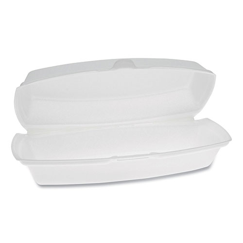 Pactiv Foam Hinged Lid Containers, Single Tab Lock Hot Dog, 7.25 x 3 x 2, 1-Compartment, White, 504/Carton