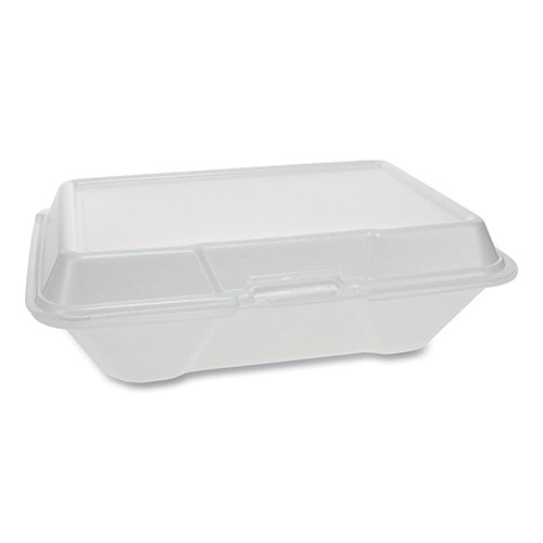 Pactiv Foam Hinged Lid Containers, Single Tab Lock #205 Utility, 9.19 x 6.5 x 2.75, 1-Compartment, White, 150/Carton