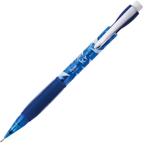Pentel Icy Mechanical Pencil, 0.7 mm, HB (#2.5), Black Lead, Transparent Blue Barrel, 24/Pack