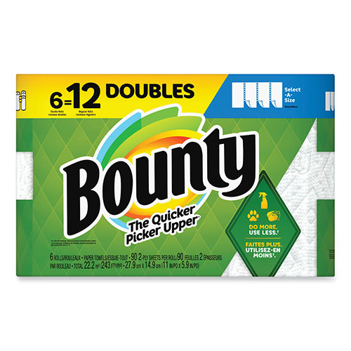 Bounty Select-a-Size Kitchen Roll Paper Towels, 2-Ply, 6 x 11, White, 90 Sheets/Double Roll, 6 Rolls/Carton