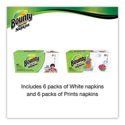Bounty Quilted Napkins, Prints/White Assorted, 200 Per Pack, 12/Case, 2400 Total