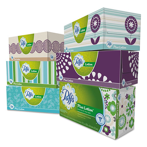 Puffs Plus Lotion Facial Tissue, White, 6 Cube Pack, 124 Sheets Per Cube, 4/Case, 2876 Sheets Total