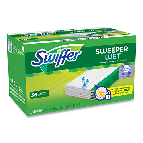 Swiffer Wet Refill Cloths, 10 x 8, Lavender Vanilla and Comfort, White, 36/Carton