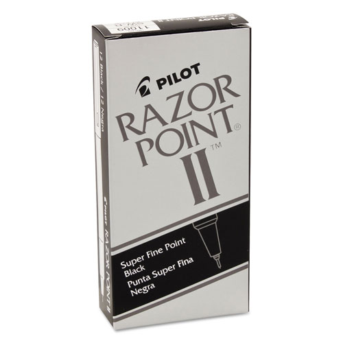 Pilot Razor Point II Stick Porous Point Marker Pen, 0.2mm, Black Ink/Barrel, Dozen