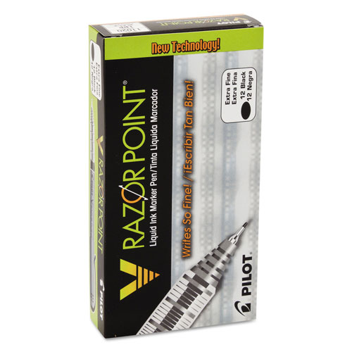 Pilot V Razor Point Liquid Ink Stick Marker Pen, 0.5mm, Black Ink, Gray Barrel, Dozen