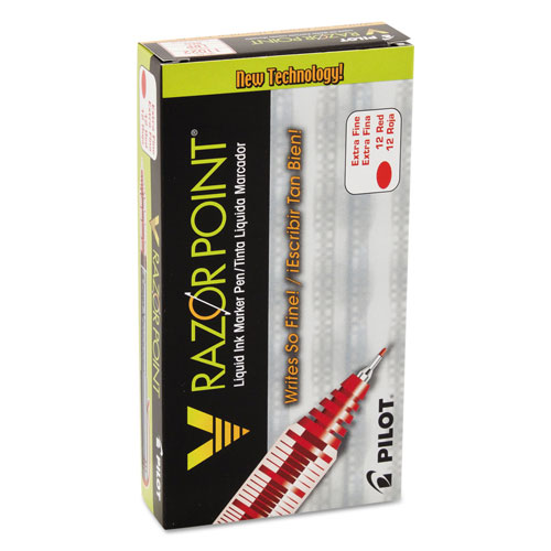 Pilot V Razor Point Liquid Ink Stick Marker Pen, 0.5mm, Red Ink, Gray Barrel, Dozen