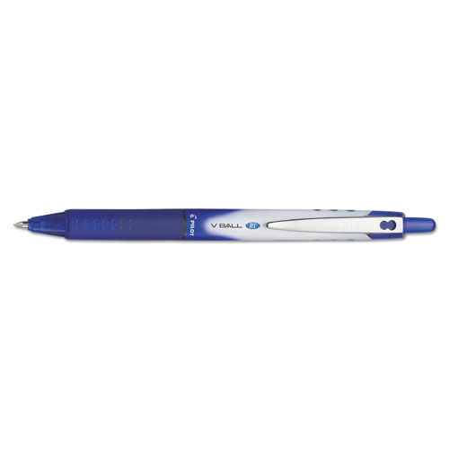 Pilot VBall RT Liquid Ink Retractable Roller Ball Pen, 0.5mm, Blue Ink, Blue/White Barrel