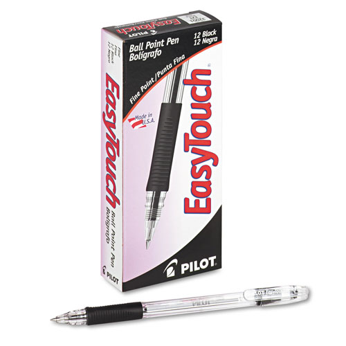 Pilot EasyTouch Stick Ballpoint Pen, Fine 0.7mm, Black Ink, Clear Barrel, Dozen