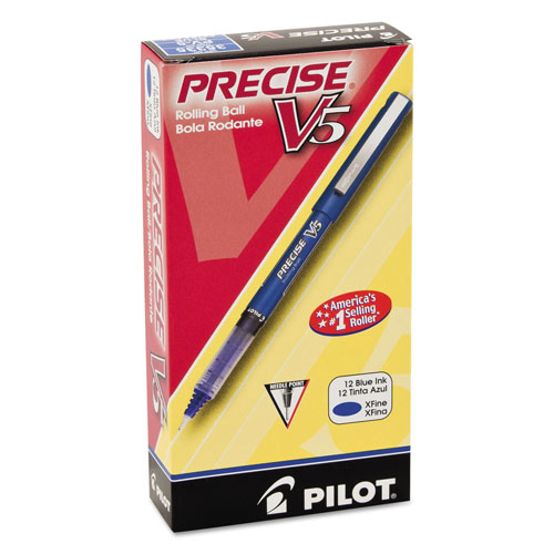 Pilot Precise V5 Stick Roller Ball Pen, Extra-Fine 0.5mm, Blue Ink/Barrel, Dozen