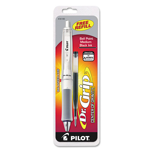 Pilot Dr. Grip Center of Gravity Retractable Ballpoint Pen, 1mm, Black Ink, Silver/Gray Barrel