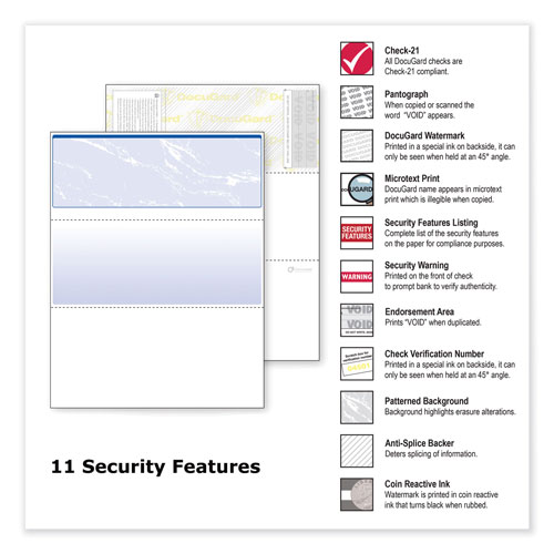Paris Business Forms Security Business Checks, 11 Features, 8.5 x 11, Blue Marble Top, 500/Ream