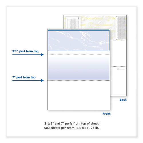 Paris Business Forms Security Business Checks, 11 Features, 8.5 x 11, Blue Marble Top, 500/Ream