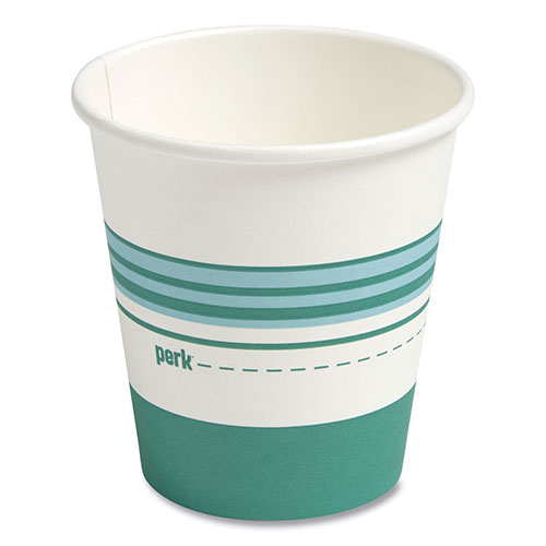 Perk™ Paper Hot Cups, 10 oz, White/Teal, 50/Pack