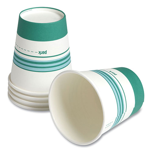 Perk™ Paper Hot Cups, 10 oz, White/Teal, 50/Pack