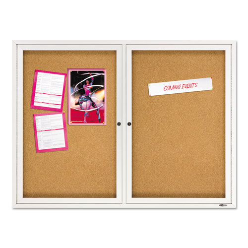 Quartet® Enclosed Bulletin Board, Natural Cork/Fiberboard, 48 x 36, Silver Aluminum Frame