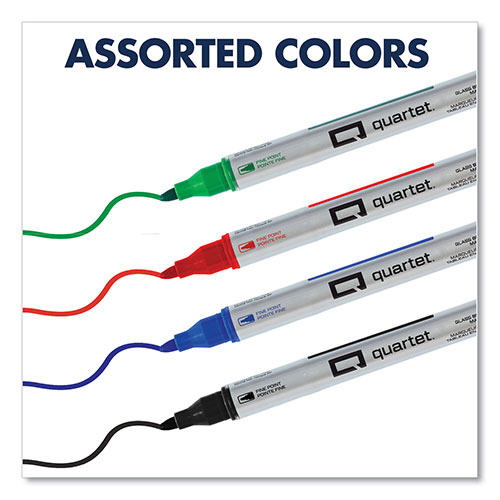 Quartet® Premium Glass Board Dry Erase Marker, Fine Bullet Tip, Assorted Colors, 4/Pack
