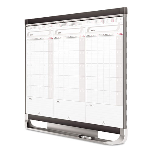 Quartet® Prestige 2 Total Erase 3-Month Calendar Board, 36 x 24, White, Graphite Frame