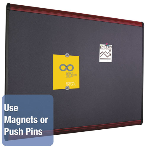 Quartet® Prestige Plus Magnetic Fabric Bulletin Board, 48 x 36, Mahogany Frame