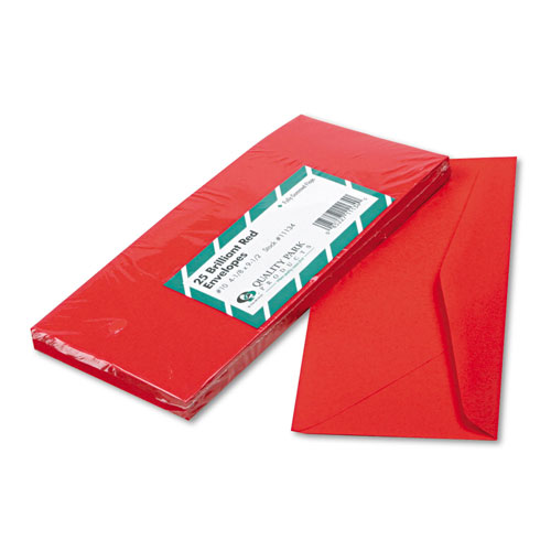 Quality Park Colored Envelope, #10, Bankers Flap, Gummed Closure, 4.13 x 9.5, Red, 25/Pack