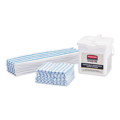 Rubbermaid HYGEN Disposable Microfiber Cleaning Cloths, Blue/White Stripes, 12 x 12, 600/Pack