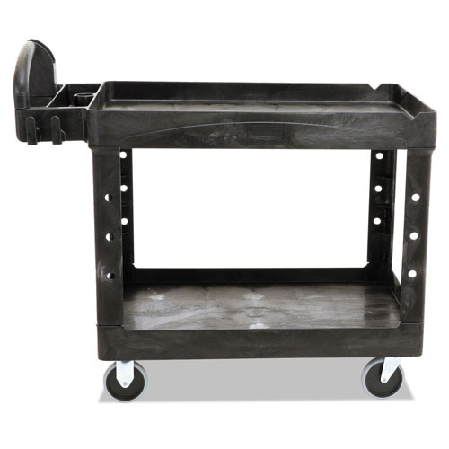 Rubbermaid Heavy-Duty Utility Cart, Two-Shelf, 25 9/10w x 45 1/5d x 32 1/5h, Black
