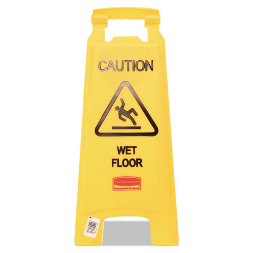 Rubbermaid Caution Wet Floor Floor Sign, Plastic, 11 x 12 x 25, Bright Yellow, 6/Carton
