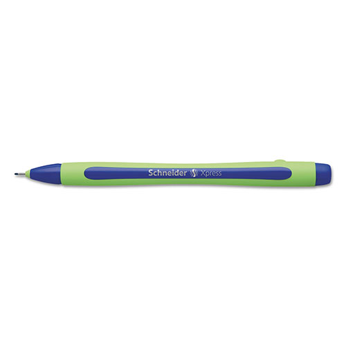 Schneider Xpress Fineliner Porous Point Pen, Stick, Medium 0.8 mm, Blue Ink, Blue/Green Barrel, 10/Box