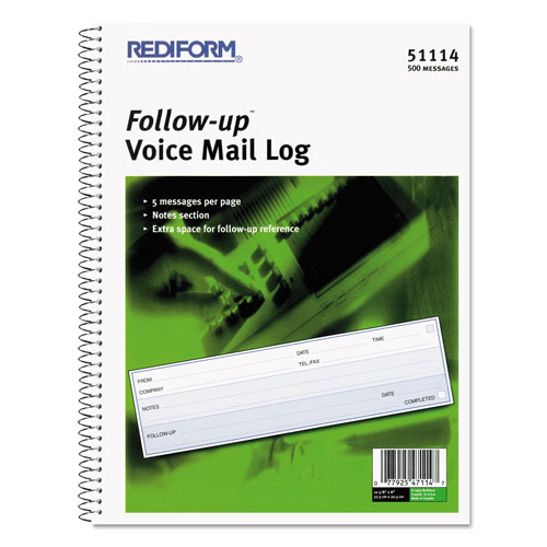 Rediform Follow-up Wirebound Voice Mail Log Book, One-Part (No Copies), 7.5 x 2, 5 Forms/Sheet, 500 Forms Total
