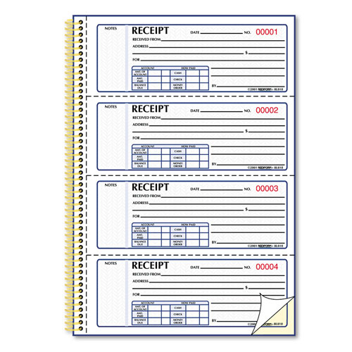 Rediform Gold Standard Money Receipt Book, Two-Part Carbonless, 7 x 2.75, 4 Forms/Sheet, 300 Forms Total