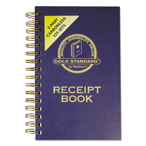 Rediform Gold Standard Money Receipt Book, Two-Part Carbonless, 5 x 2.75, 3 Forms/Sheet, 225 Forms Total