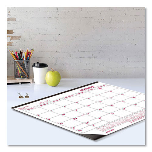 Rediform Monthly Desk Pad Calendar, 22 x 17, White/Burgundy Sheets, Black Binding, Black Corners, 12-Month (Jan to Dec): 2024