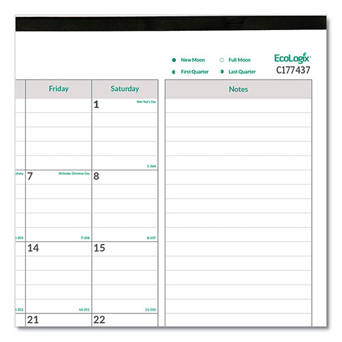 Brownline EcoLogix Monthly Desk Pad Calendar, 22 x 17, White/Green Sheets, Black Binding/Corners, 12-Month (Jan to Dec): 2024